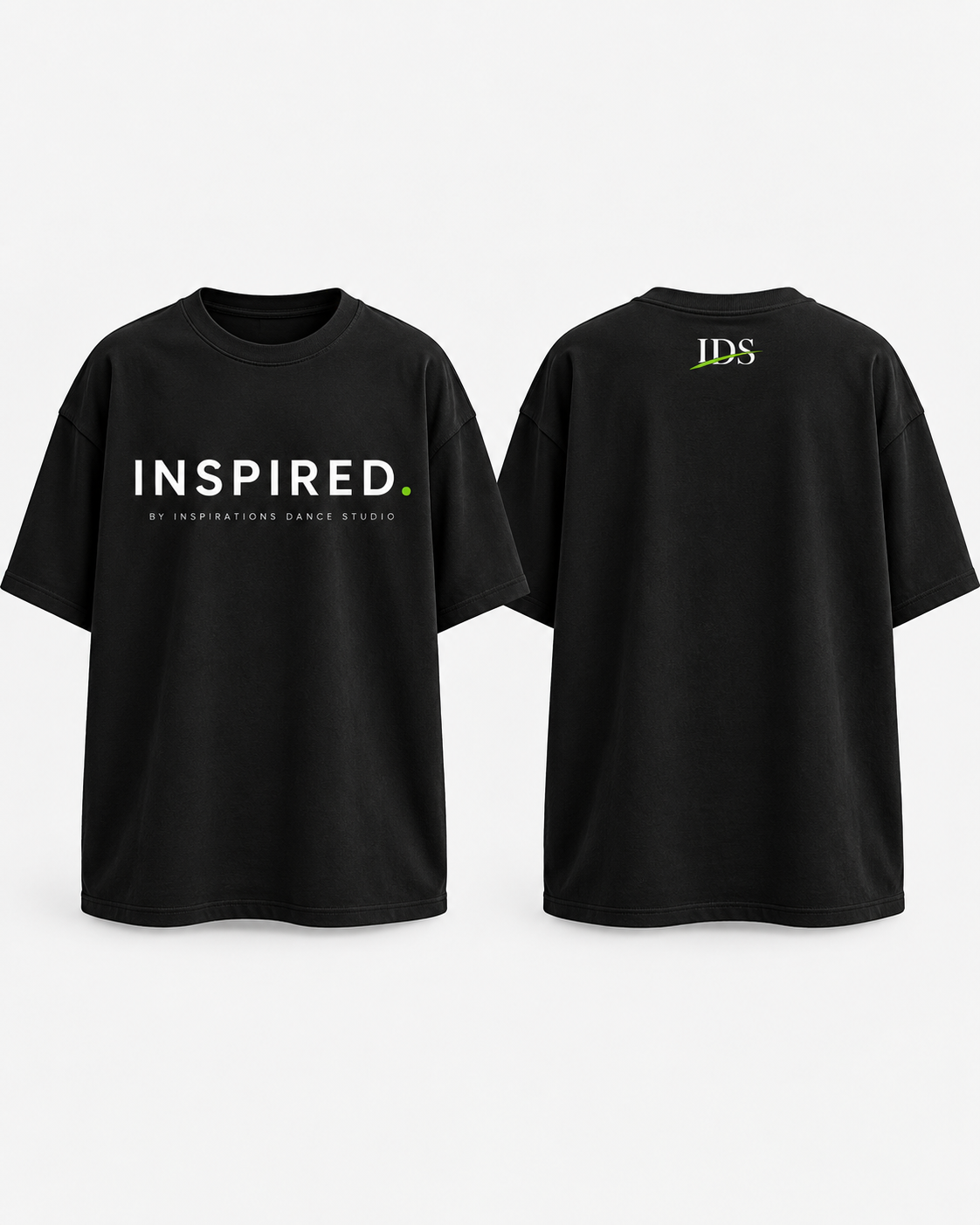 Inspired shirt design mockup showing front and back