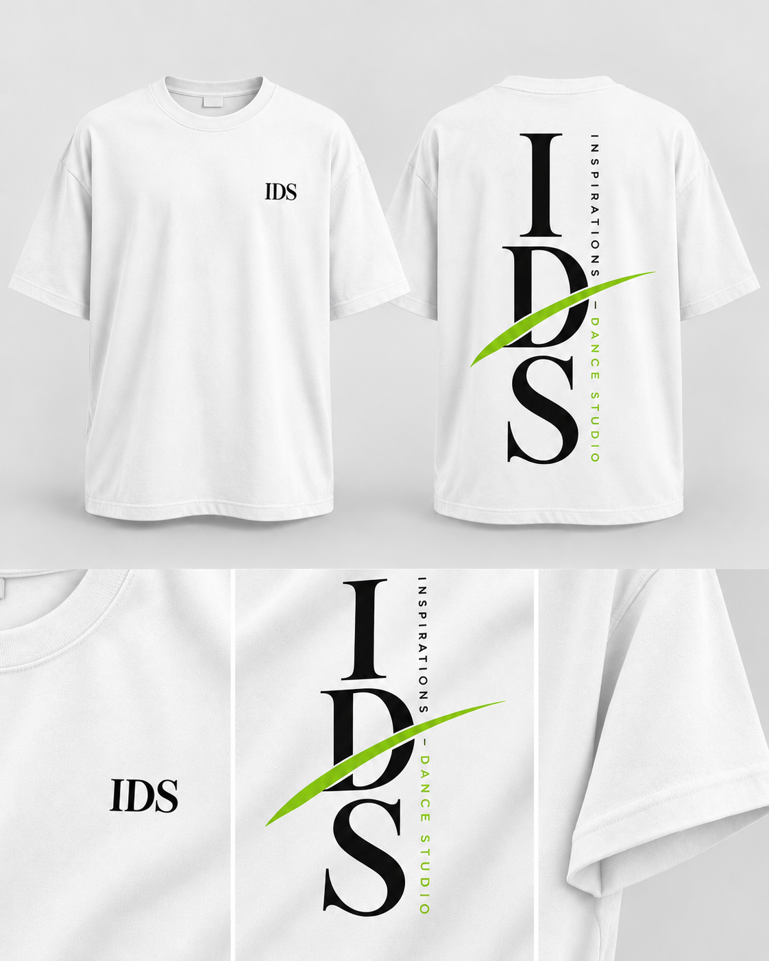 Vertical IDS shirt design mockup showing front and back