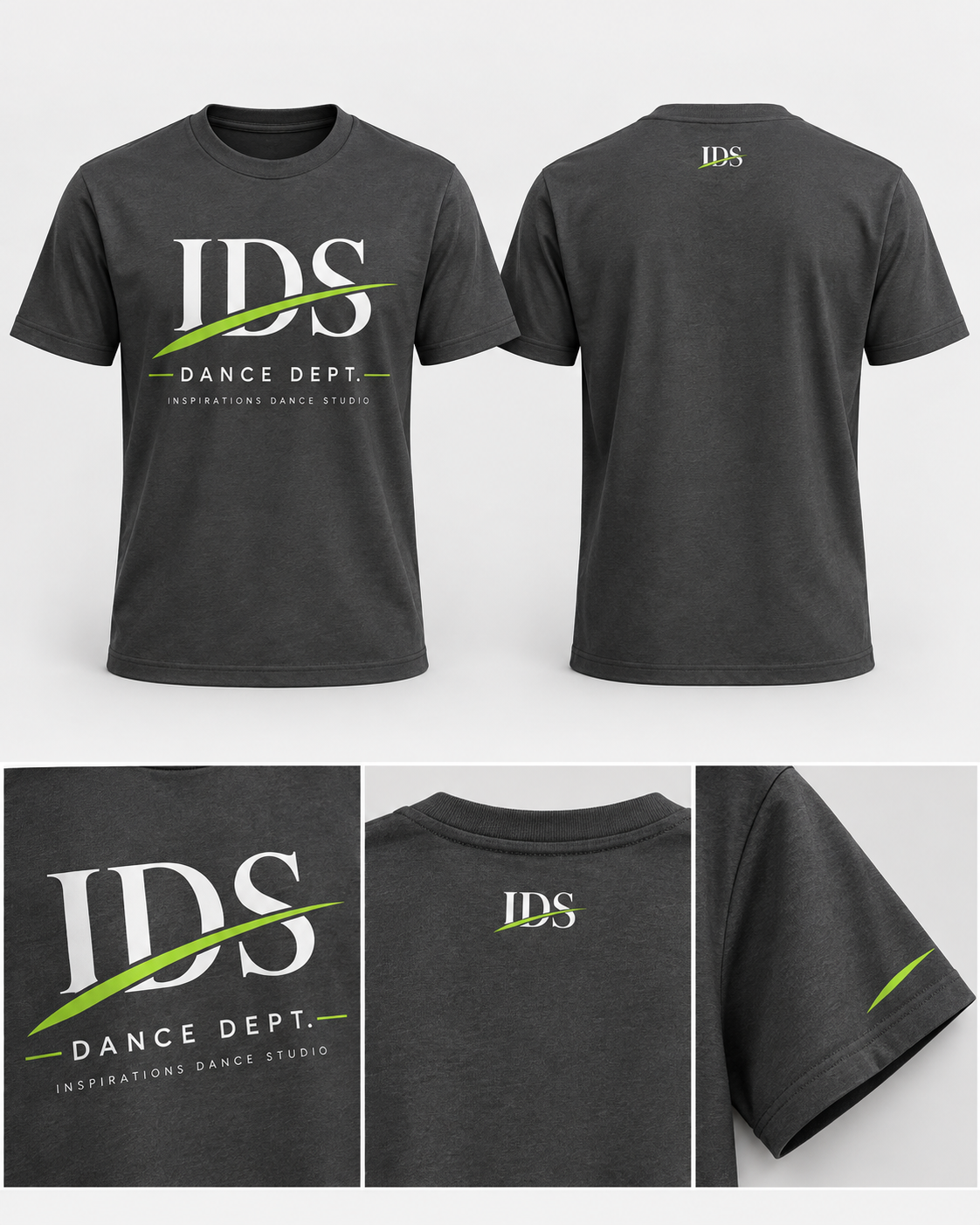 Dance department shirt design mockup showing front and back